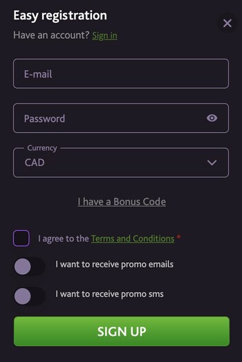 7Bit Casino Registration Form