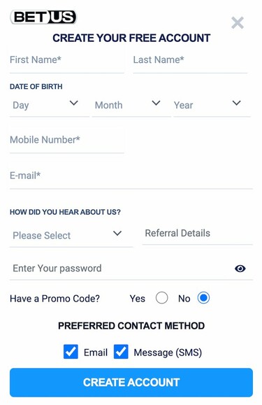 BetUS Registration Form