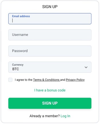 BitStarz Casino Sign Up Form