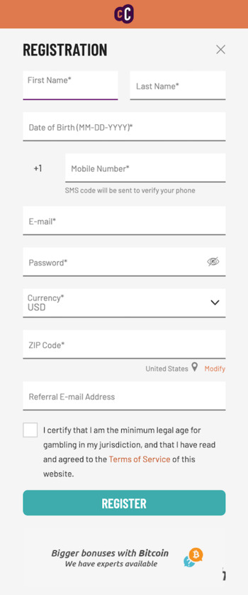 Café Casino Registration Form