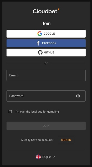 Cloudbet Casino Signup Form