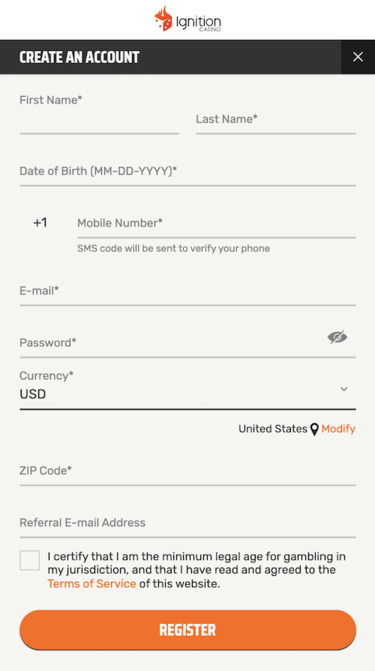 Ignition Casino Registration Form