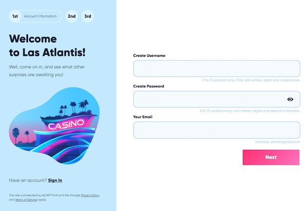 Las Atlantis Casino Registration Form