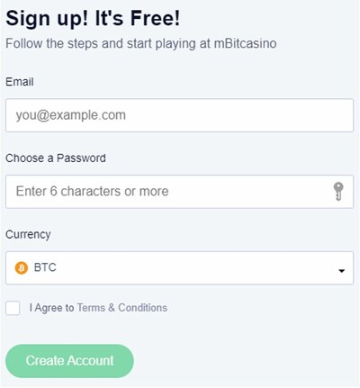 mBitcasino Signup Form