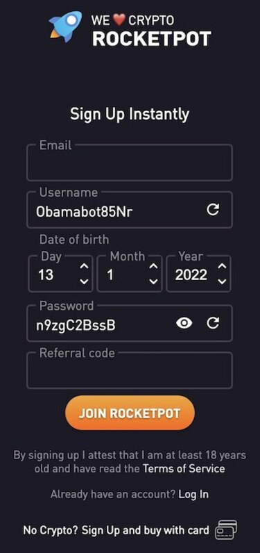 Rocketpot Registration Form
