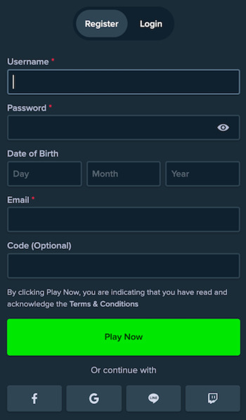 Stake Casino Registration Form