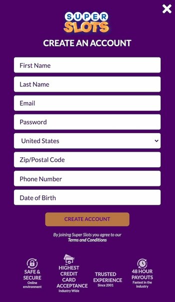 Super Slots Casino Registration Form